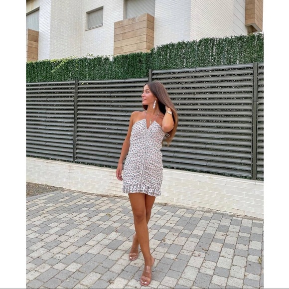 Zara Bloggers Favorite Metallic Thread Draped Print Dress - Picture 4 of 11